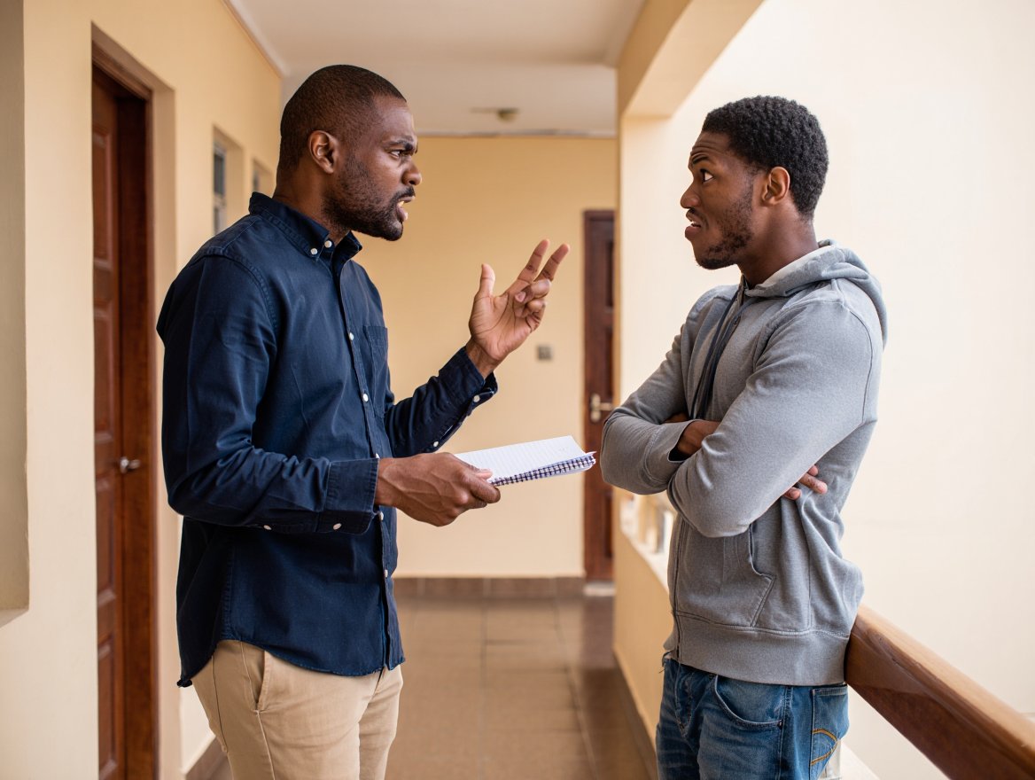 A landlord and tenant arguing over a withheld rental security deposit